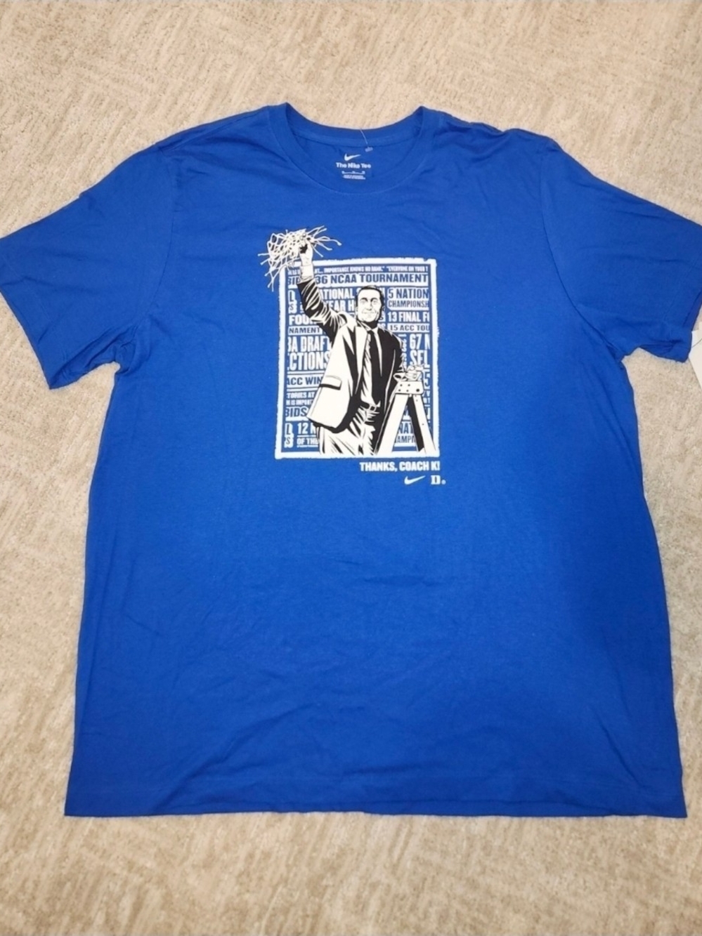 The Nike Tee Blue Duke University Basketball Graphic T-shirt Coach K Men Size XL